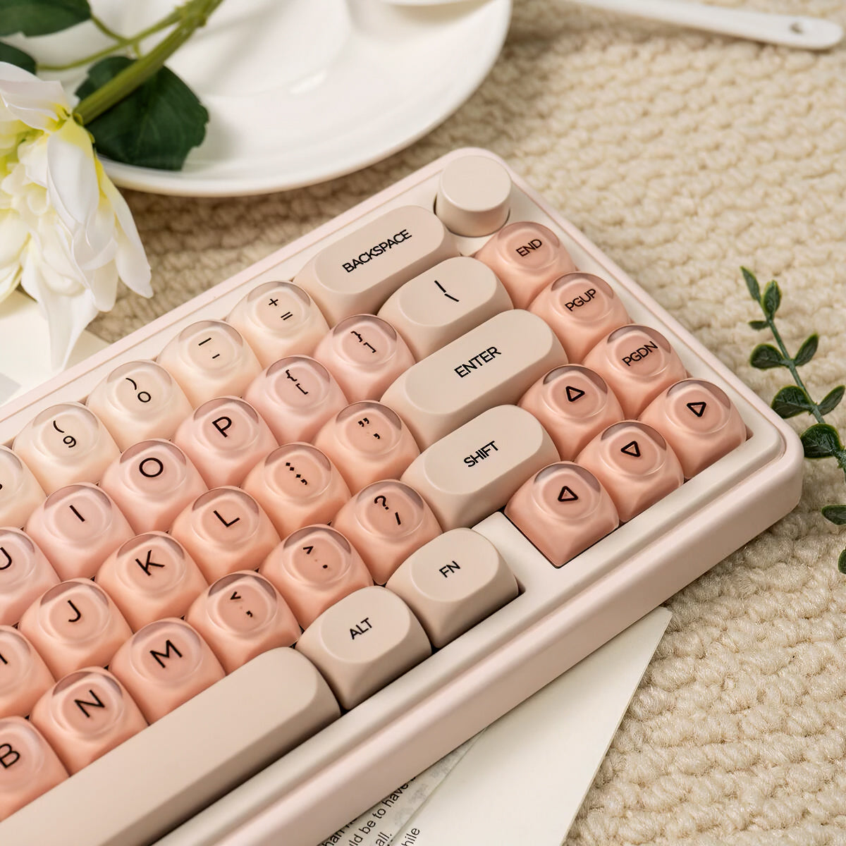 Beige Pink Keycaps Set for Mechanical Keyboard, Gradient Makeup Foundation Theme, MOA Keycap Sets
