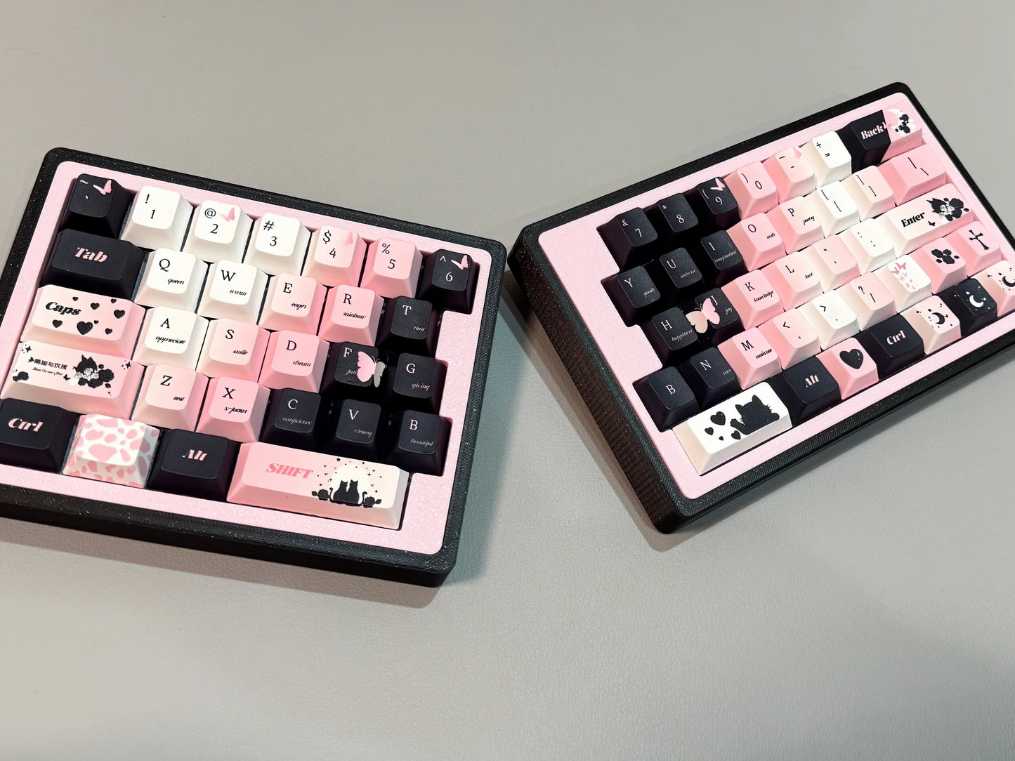 Black Cat Rose Black Keycaps Set Black&Pink Cherry Keycaps for Mechanical Keyboard