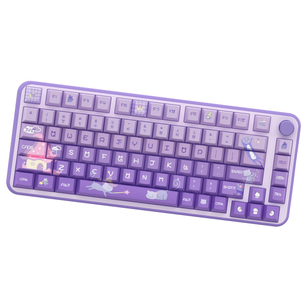 Limited Edition Meow Fairy Castle Themed Keycaps Set, Cute Cat Purple Cherry Profile Keycaps for Mechanical Keyboard
