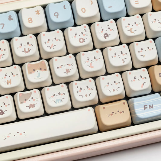 Cute Sea Salt Cat Keycaps Set Kawaii Cartoon Themed MAO Keycaps for Mechanical Keyboards