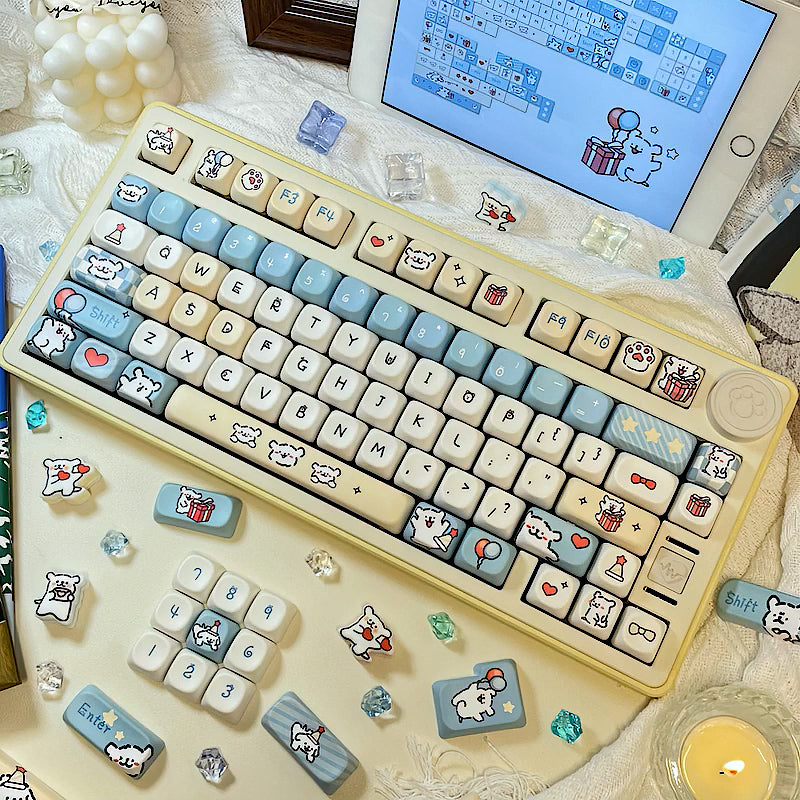 Cute Maltese Dog Keycaps Set, Cartoon Themed MOA Keycaps for Mechanical Keyboard
