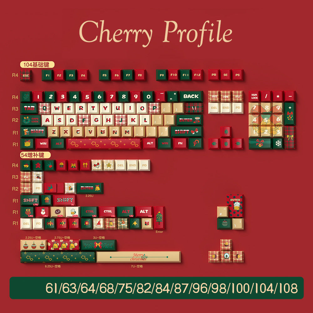 Limited Edition Christmas Night Keycaps Set for Mechanical Keyboard, Festive Red & Green Holiday Theme MDA/Cherry Keycaps Set