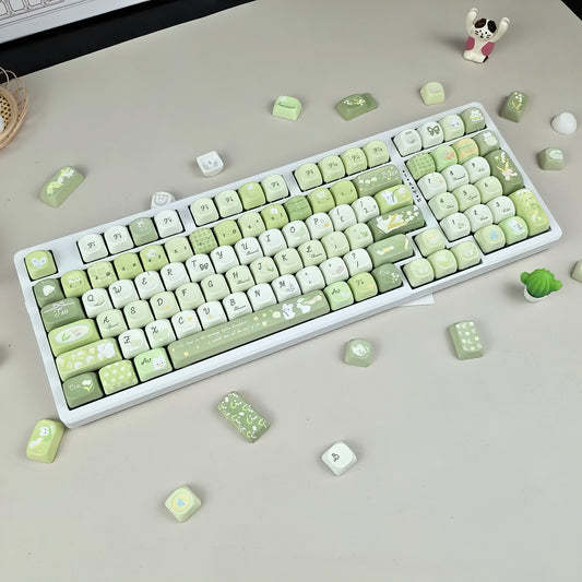 Lily of the Valley Poem Keycaps Set, ELegant Pastel Green Floral MOA Keycaps for Mechanical Keyboard