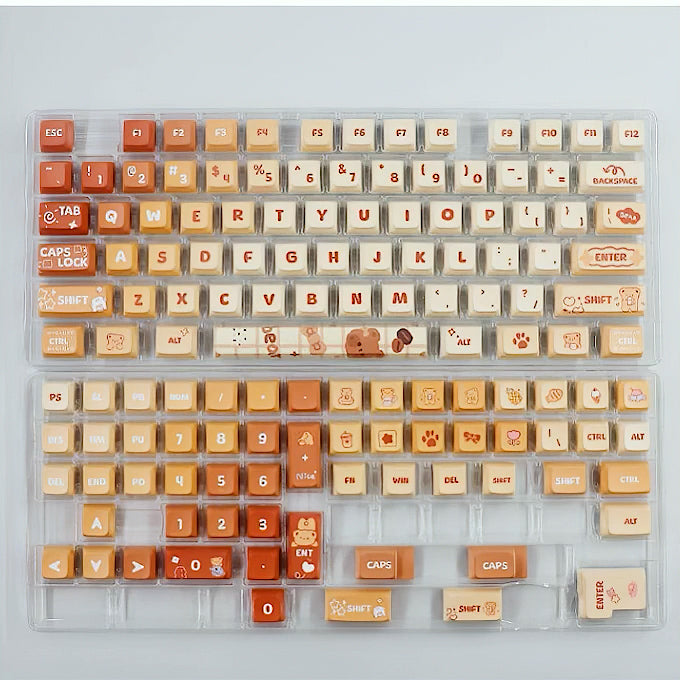Cute Caramel Bear Keycaps Set,  Kawaii Cartoon XDA Keycaps for Mechanical Keyboards