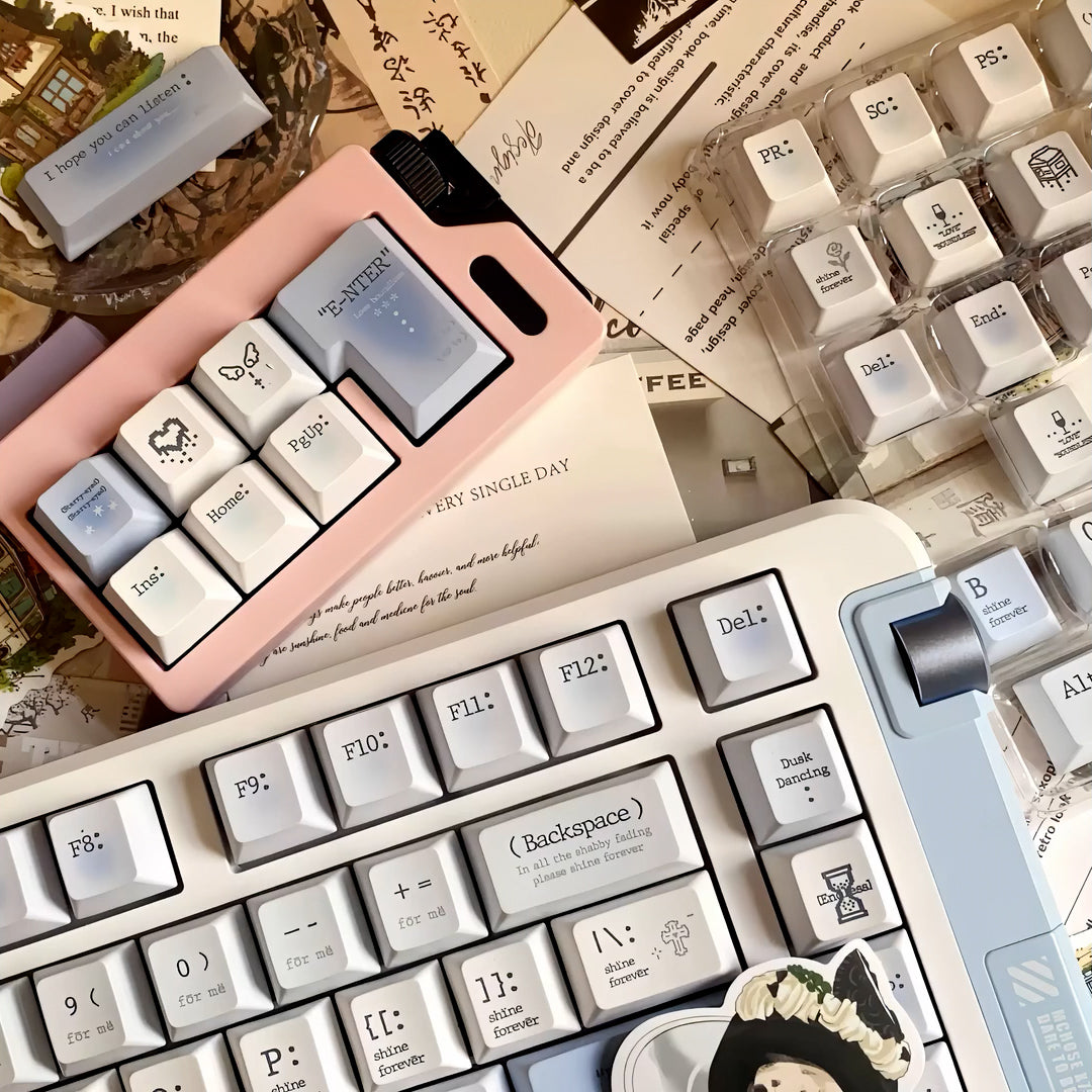 Pre-order Romantic Cherry Keycaps Set for Mechanical Keyboard, Pink/Blue Gradient Cute Pastel Theme Keycap