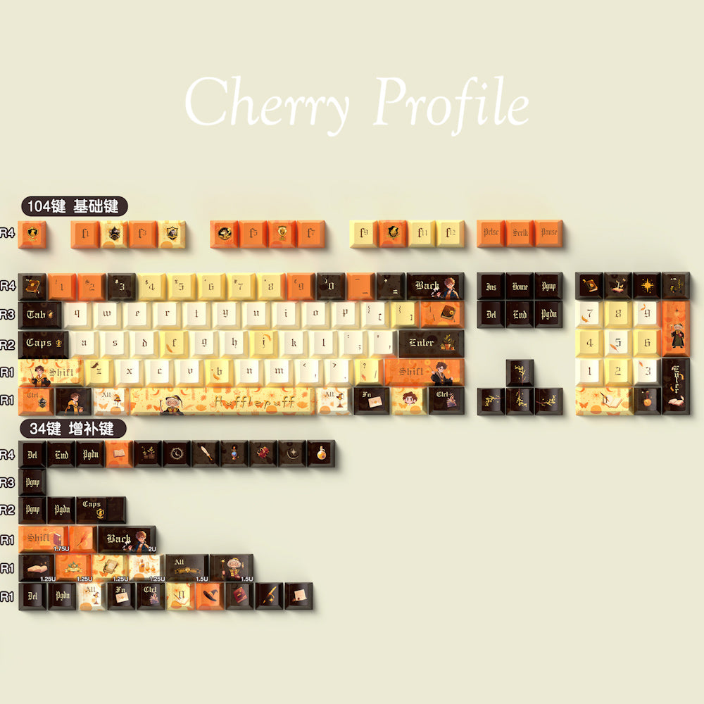 Limited Edition Harry Potter Hufflepuff Themed Keycaps Set, Cherry Keycaps for Mechanical Keyboard