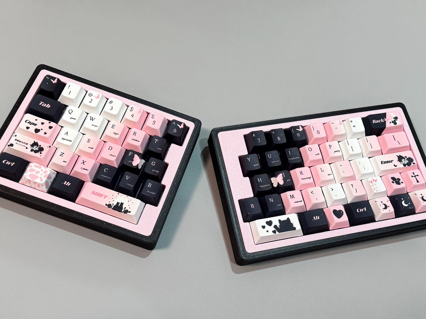 Black Cat Rose Black Keycaps Set Black&Pink Cherry Keycaps for Mechanical Keyboard
