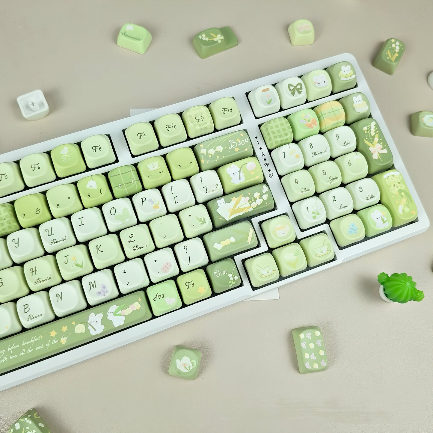 Lily of the Valley Poem Keycaps Set, ELegant Pastel Green Floral MOA Keycaps for Mechanical Keyboard