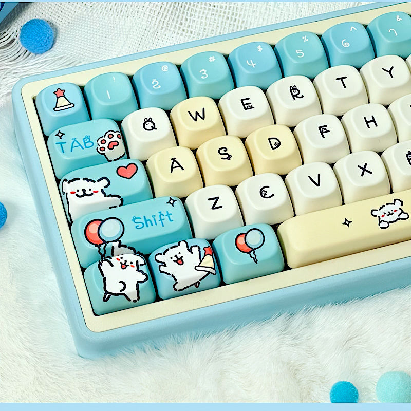 Cute Maltese Dog Keycaps Set, Cartoon Themed MOA Keycaps for Mechanical Keyboard