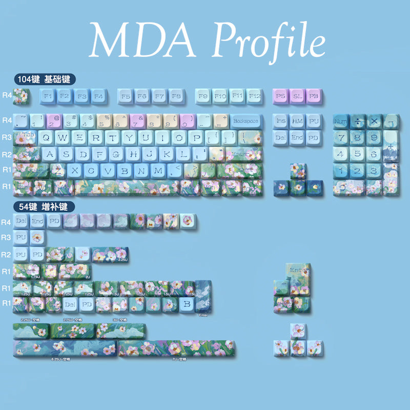 Limited Edition Daisy Themed Keycaps Set, Floral Inspired MDA/Cherry Keycaps for Mechanical Keyboard