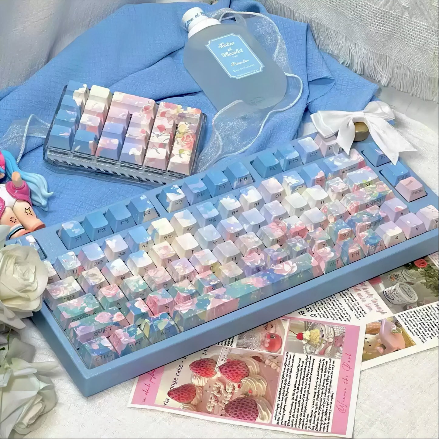 Pre-order Rose Garden Keycaps Set for Mechanical Keyboard, Cherry Profile Side-Engraved Pastel Floral Theme Cherry Keycaps
