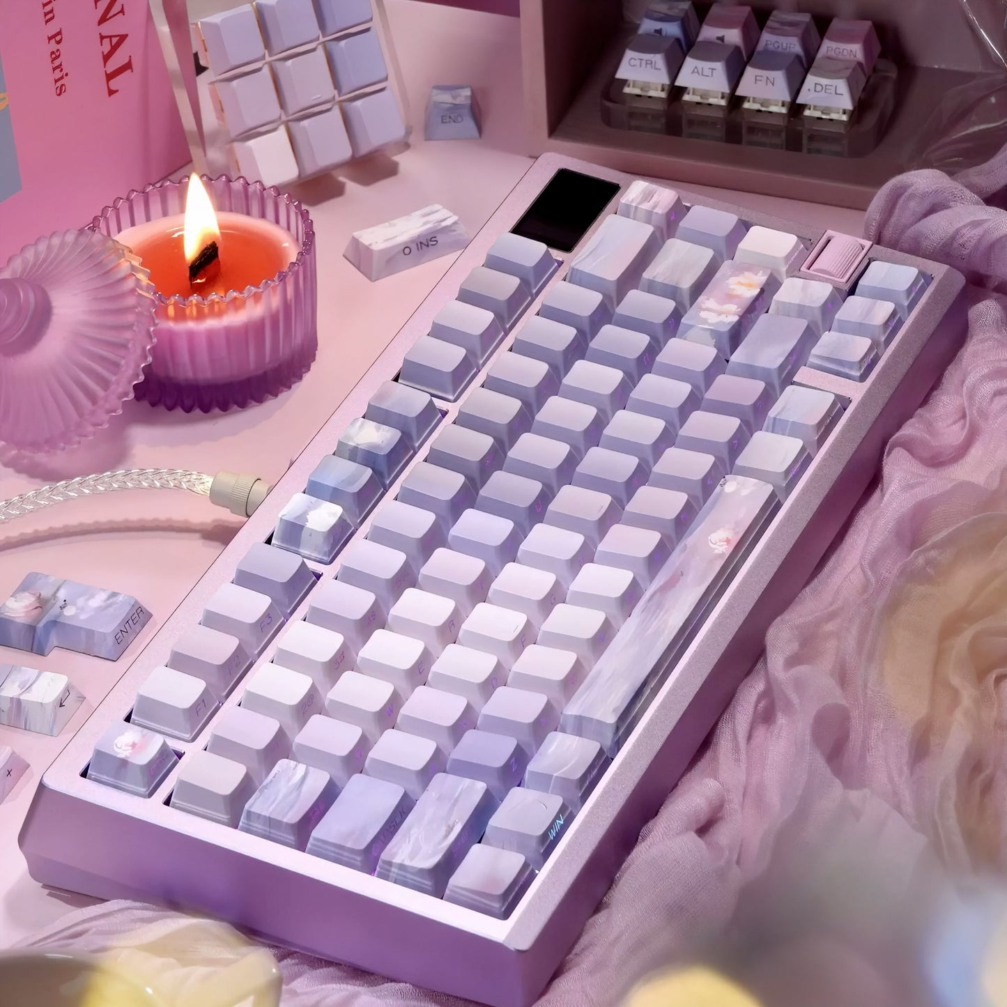 Pre-order Monet Water Lilies Keycaps Set for Mechanical Keyboard, Cherry Profile Side-Engraved Impressionist Art Pastel Purple Keycap