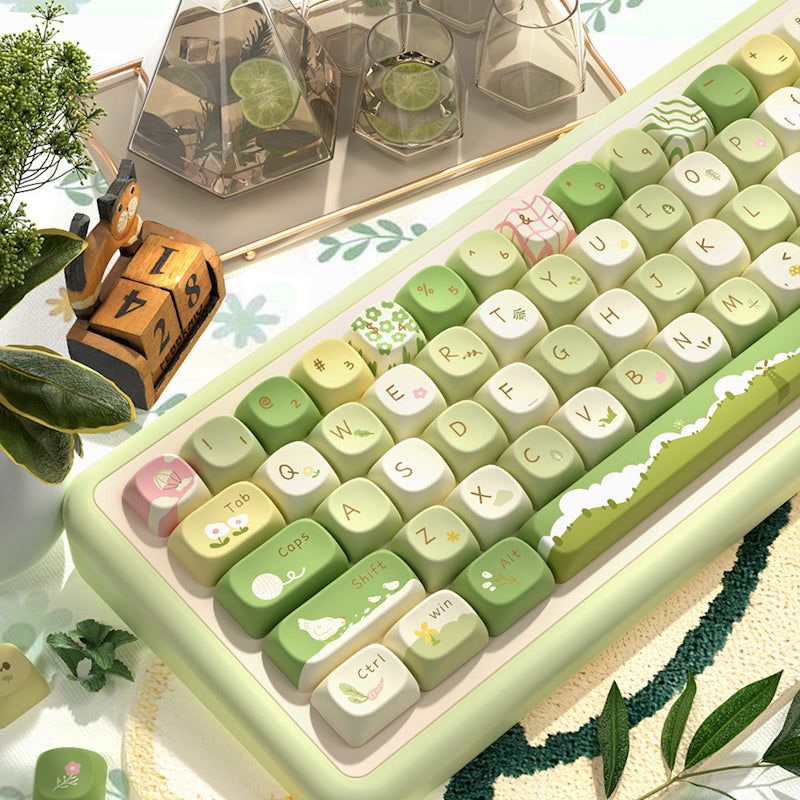 Limited Edition Green Nature Keycaps Set for Mechanical Keyboard, Mountain Stream & Wilderness Theme MCA Keycaps Set