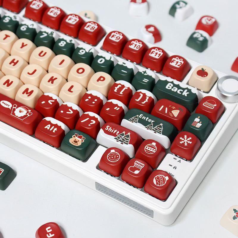 Festive Christmas Themed Keycaps Set, MOA Keycaps for Mechanical Keyboard with Holiday