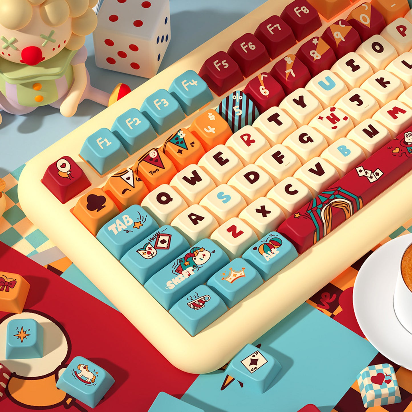Limited Edition Kawaii Cat Circus Keycaps Set, Cute Cartoon MDA Keycaps for Mechanical Keyboard