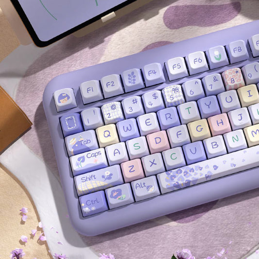 Limited Edition Floral Girl Themed Keycaps Set, Purple MDA Keycaps for Mechanical Keyboard