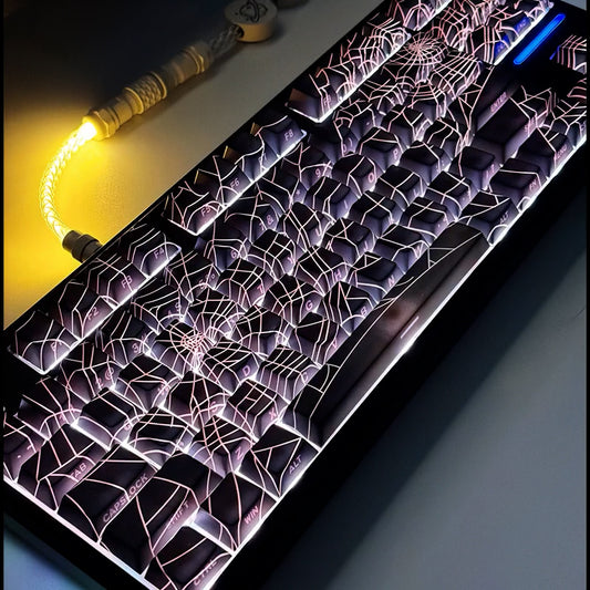 Spider Web Keycaps Set for Mechanical Keyboard, Backlit Shine-Through Cherry Keycaps