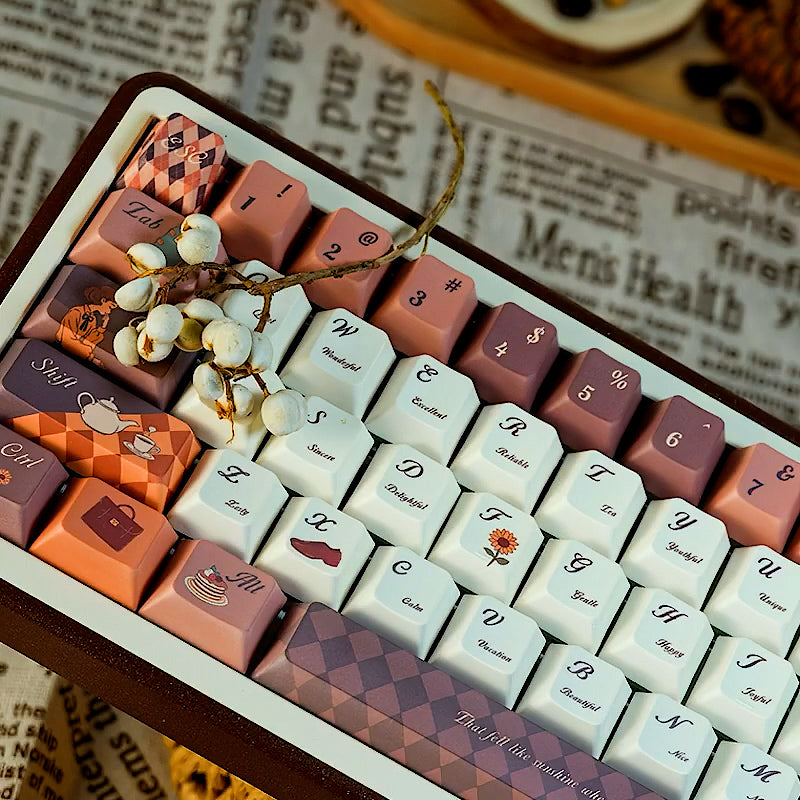 Brown Keycaps Set for Mechanical Keyboard, Retro Aesthetic Keycaps Set, Cherry Custom Keycaps for Autumn