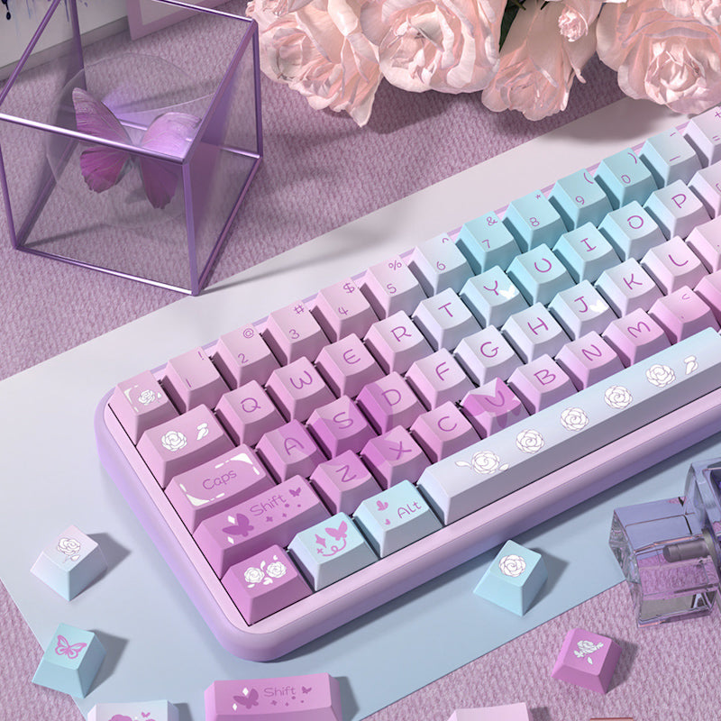 Limited Edition Dreamy Purple Butterfly Themed Keycaps Set, Cute Aesthetic MDA/Cherry Keycaps for Mechanical Keyboard
