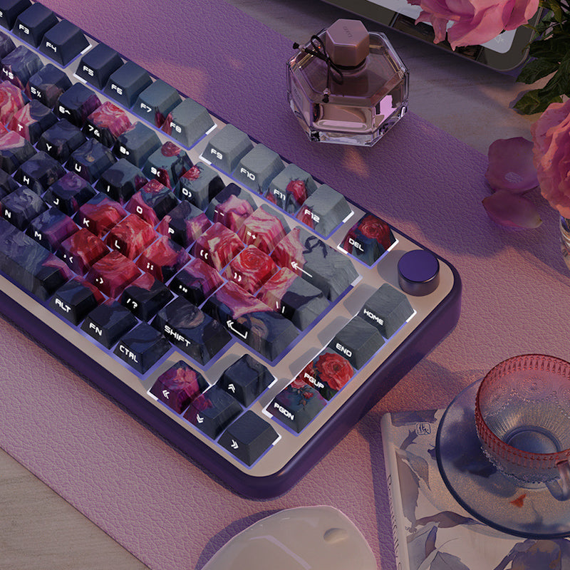 Limited Edition Monet's Garden Themed Keycaps Set, Cherry Profile Side-Engraved Keycaps for Mechanical Keyboard