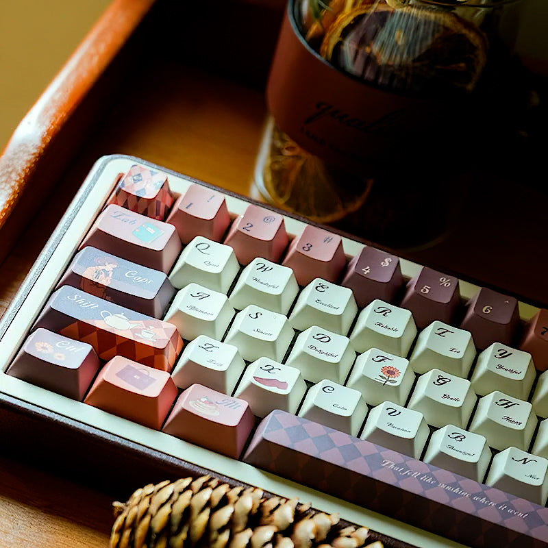 Brown Keycaps Set for Mechanical Keyboard, Retro Aesthetic Keycaps Set, Cherry Custom Keycaps for Autumn
