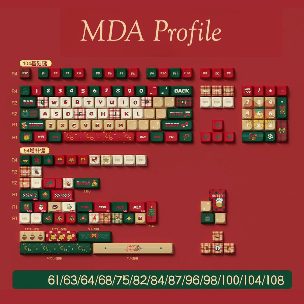 Limited Edition Christmas Night Keycaps Set for Mechanical Keyboard, Festive Red & Green Holiday Theme MDA/Cherry Keycaps Set