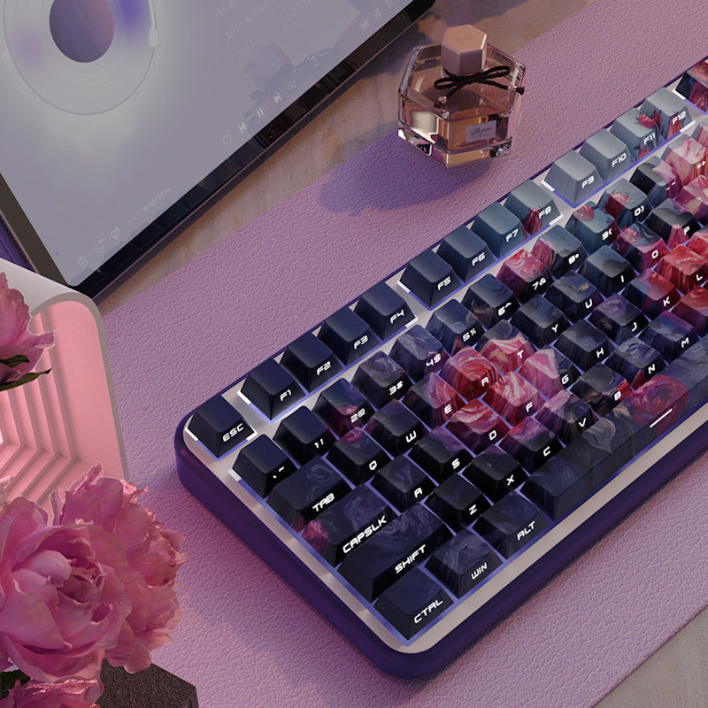 Limited Edition Monet's Garden Themed Keycaps Set, Cherry Profile Side-Engraved Keycaps for Mechanical Keyboard