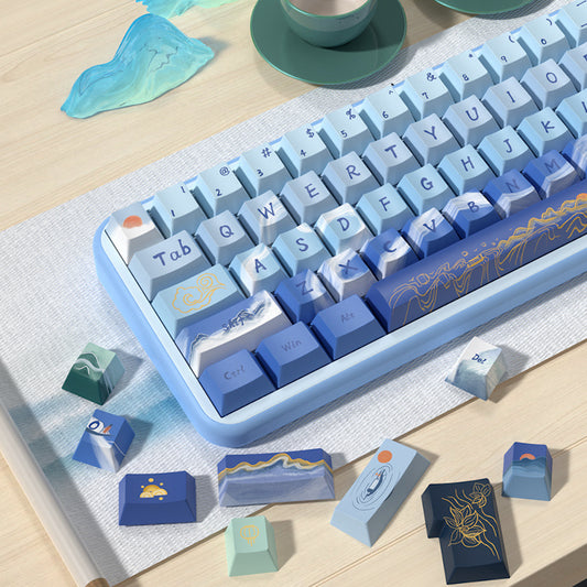 Limited Edition Lake and Mountain Scenery Keycaps Set, Aesthetic Landscape Themed Cherry Keycaps for Mechanical Keyboard