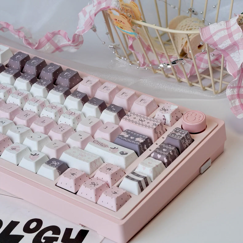 Strawberry Bunny Keycaps Cute Pink White Cherry Keycap Set for Mechanical Keyboard