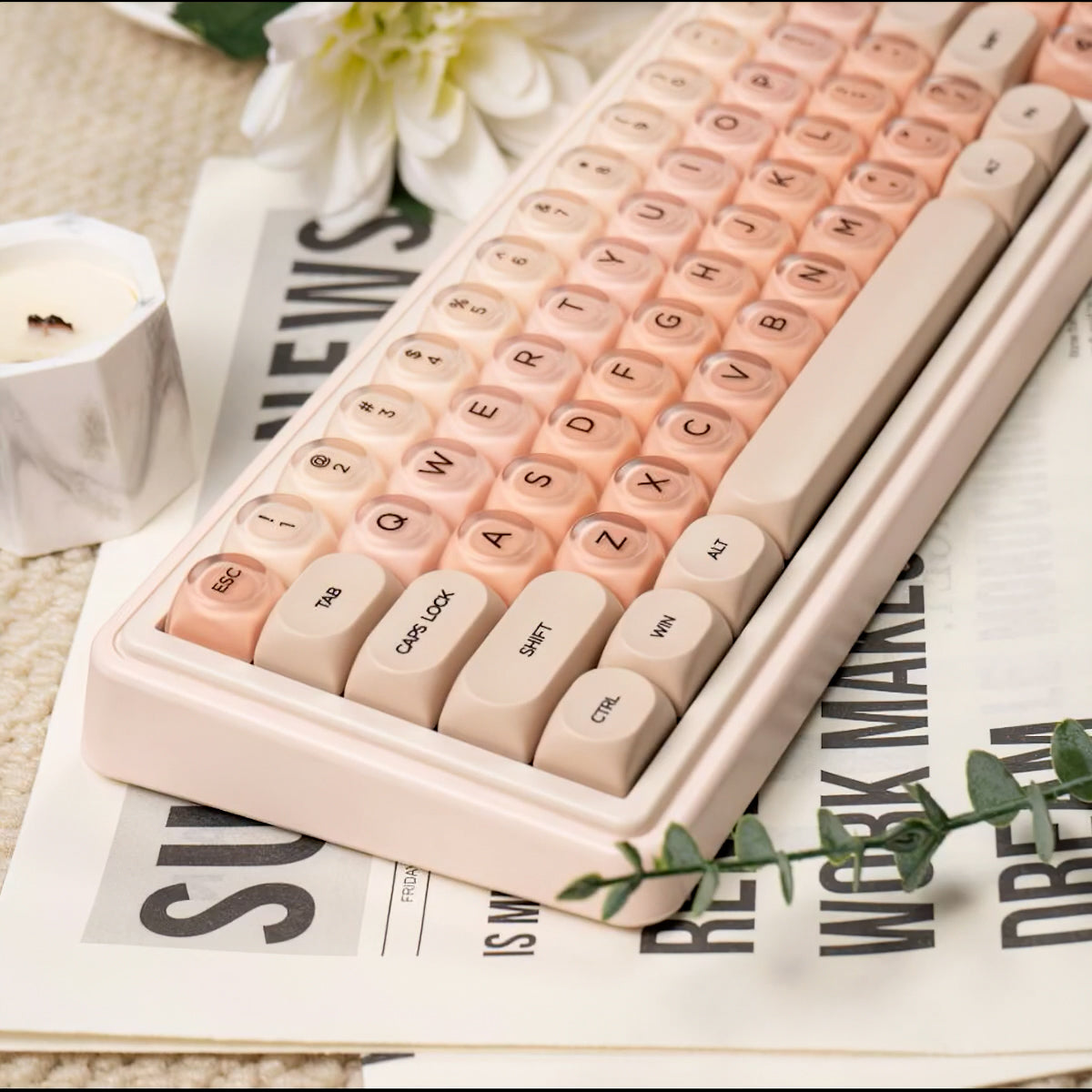 Beige Pink Keycaps Set for Mechanical Keyboard, Gradient Makeup Foundation Theme, MOA Keycap Sets