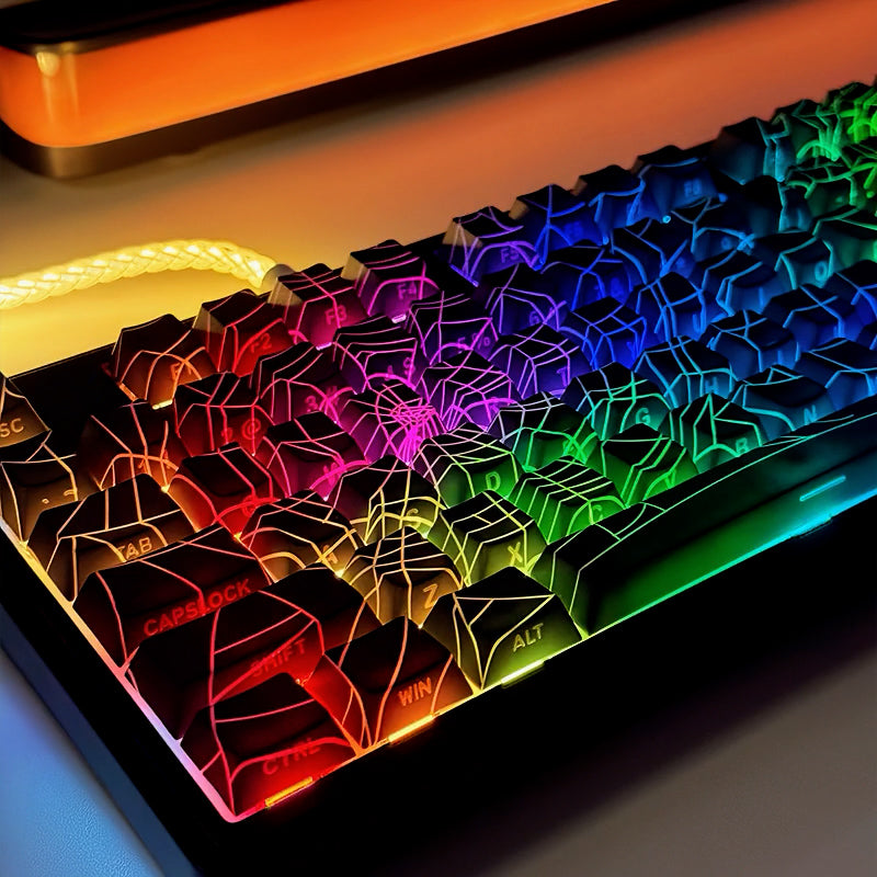 Spider Web Keycaps Set for Mechanical Keyboard, Backlit Shine-Through Cherry Keycaps
