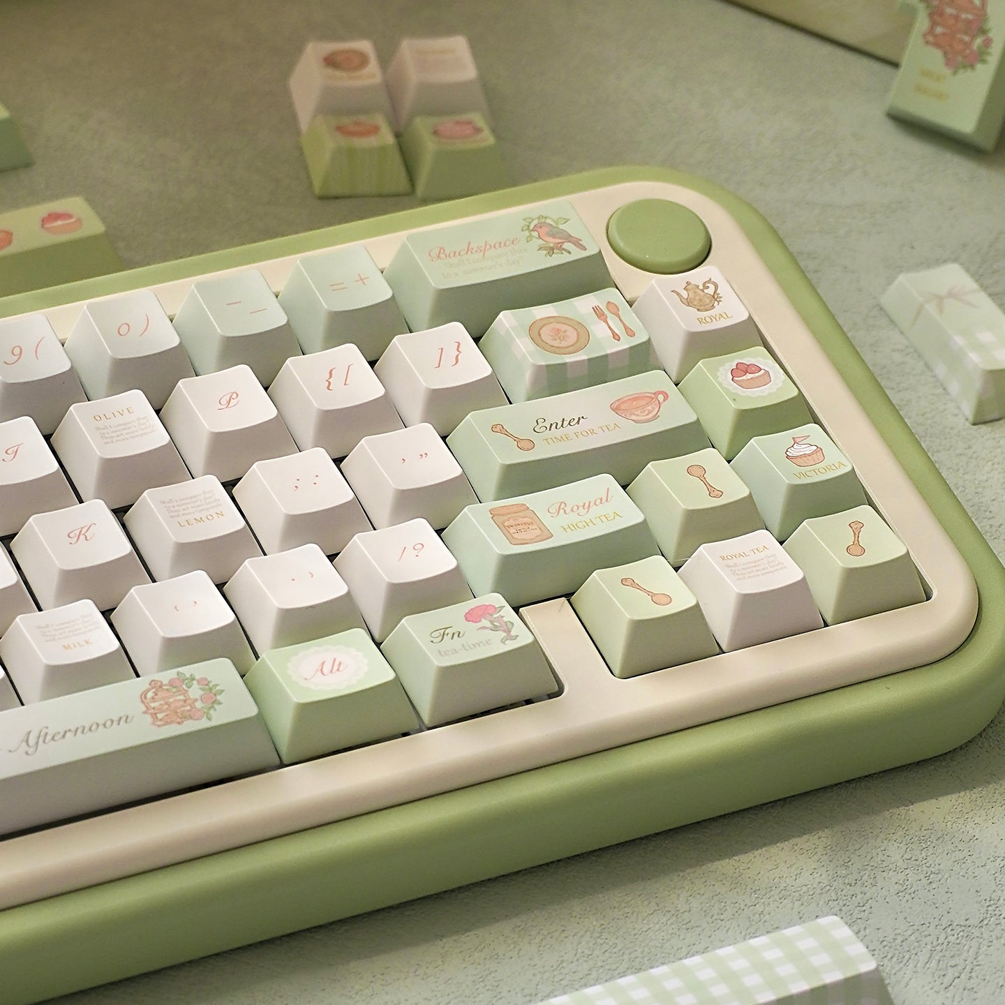 Pre-order Green Keycaps Set for Mechanical Keyboard, Tea Time Theme Cherry Keycaps