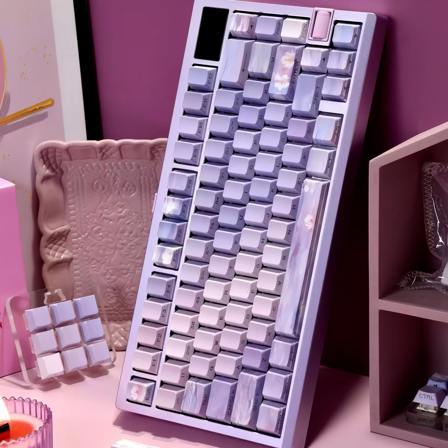 Pre-order Monet Water Lilies Keycaps Set for Mechanical Keyboard, Cherry Profile Side-Engraved Impressionist Art Pastel Purple Keycap