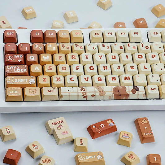 Cute Caramel Bear Keycaps Set,  Kawaii Cartoon XDA Keycaps for Mechanical Keyboards
