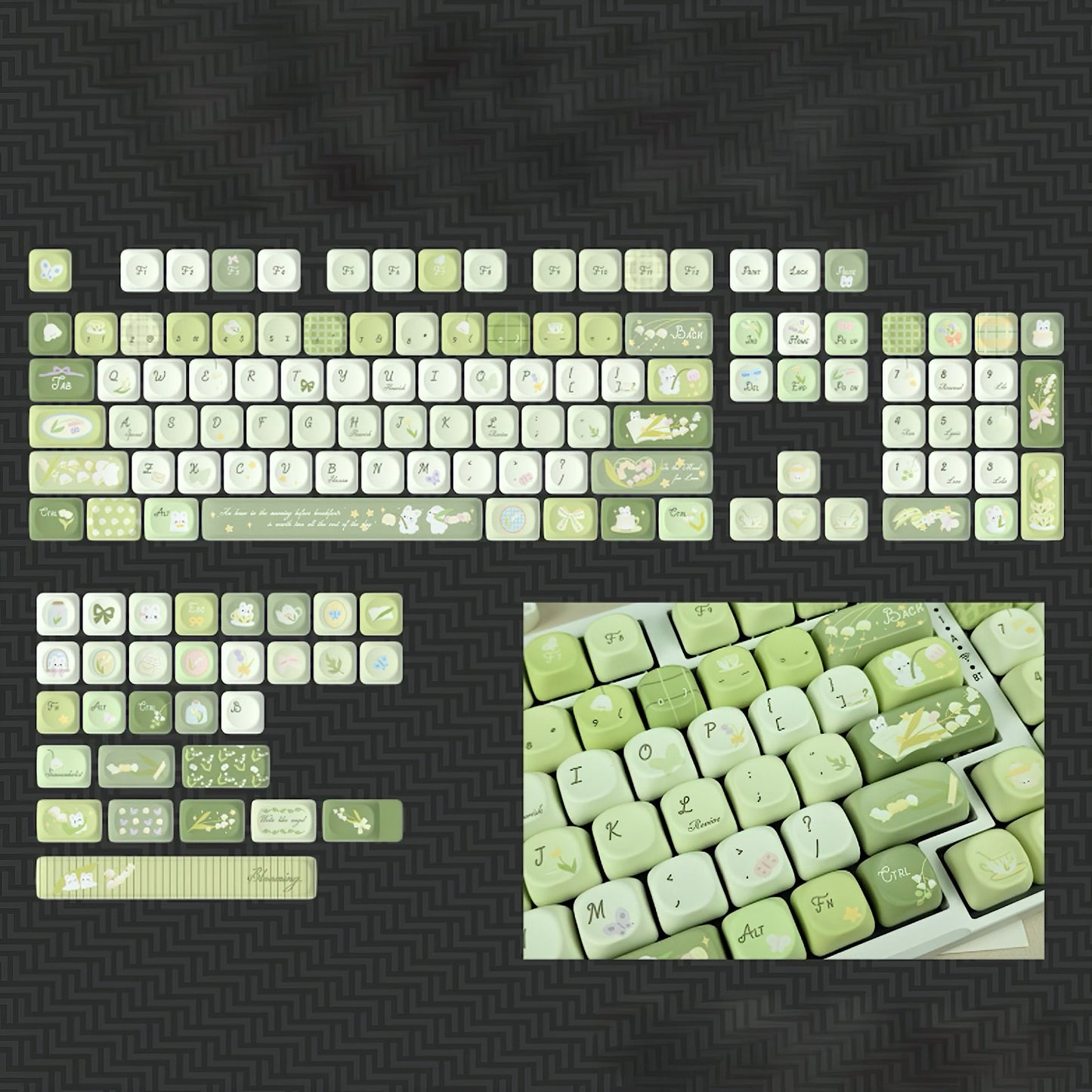 Lily of the Valley Poem Keycaps Set, ELegant Pastel Green Floral MOA Keycaps for Mechanical Keyboard