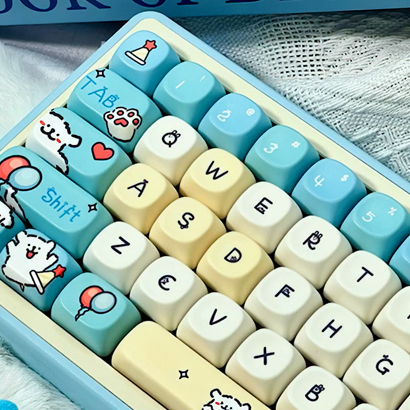 Cute Maltese Dog Keycaps Set, Cartoon Themed MOA Keycaps for Mechanical Keyboard