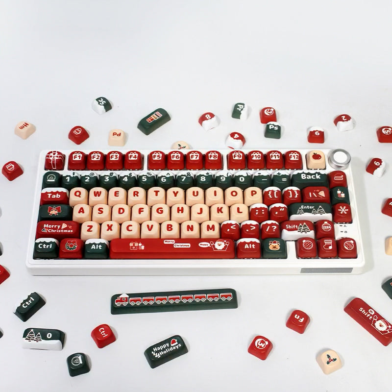 Festive Christmas Themed Keycaps Set, MOA Keycaps for Mechanical Keyboard with Holiday