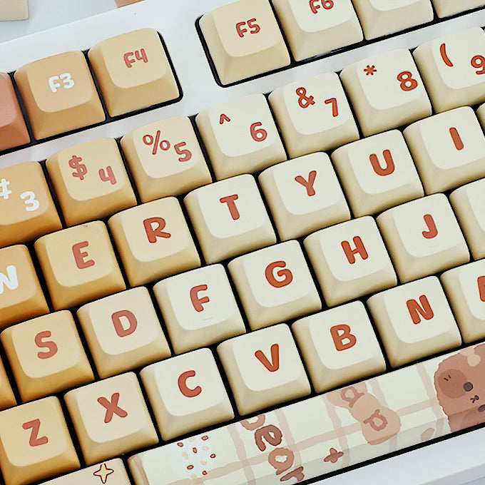 Cute Caramel Bear Keycaps Set,  Kawaii Cartoon XDA Keycaps for Mechanical Keyboards