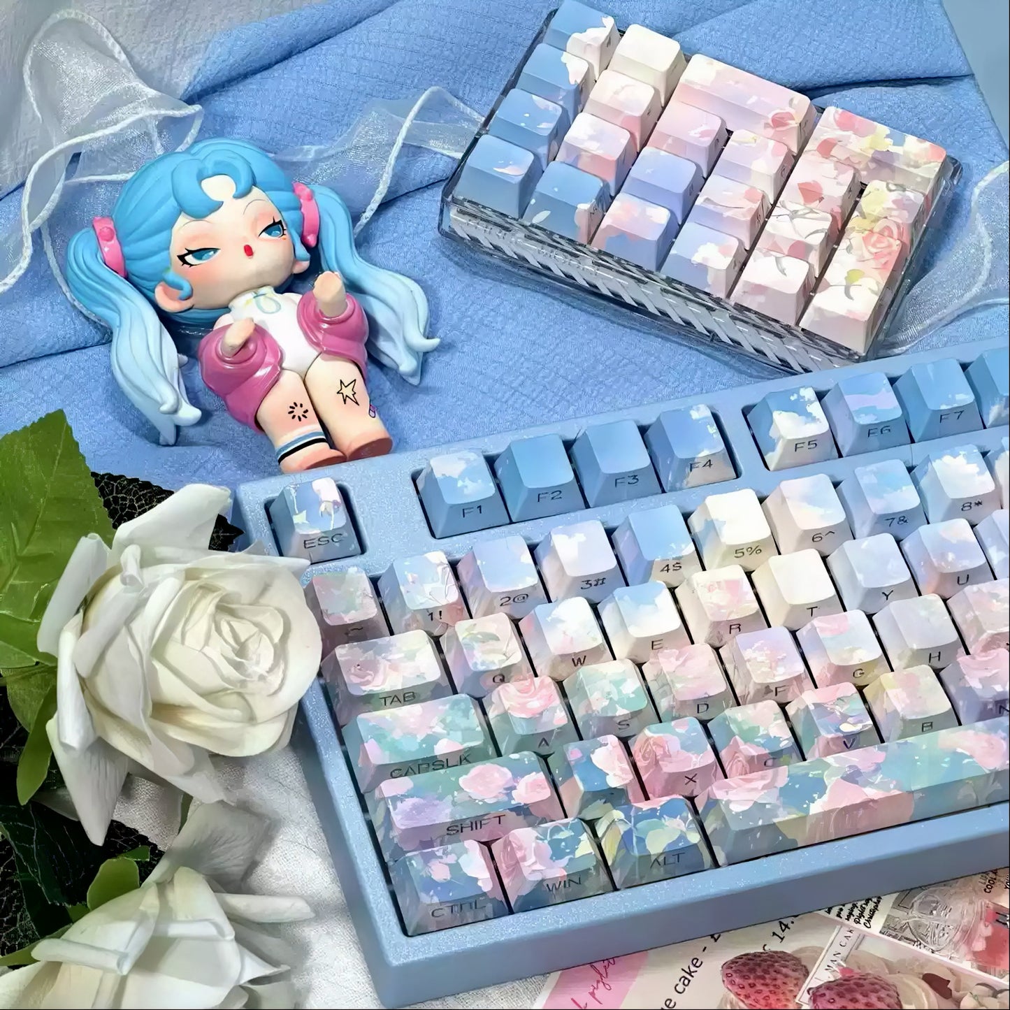 Pre-order Rose Garden Keycaps Set for Mechanical Keyboard, Cherry Profile Side-Engraved Pastel Floral Theme Cherry Keycaps