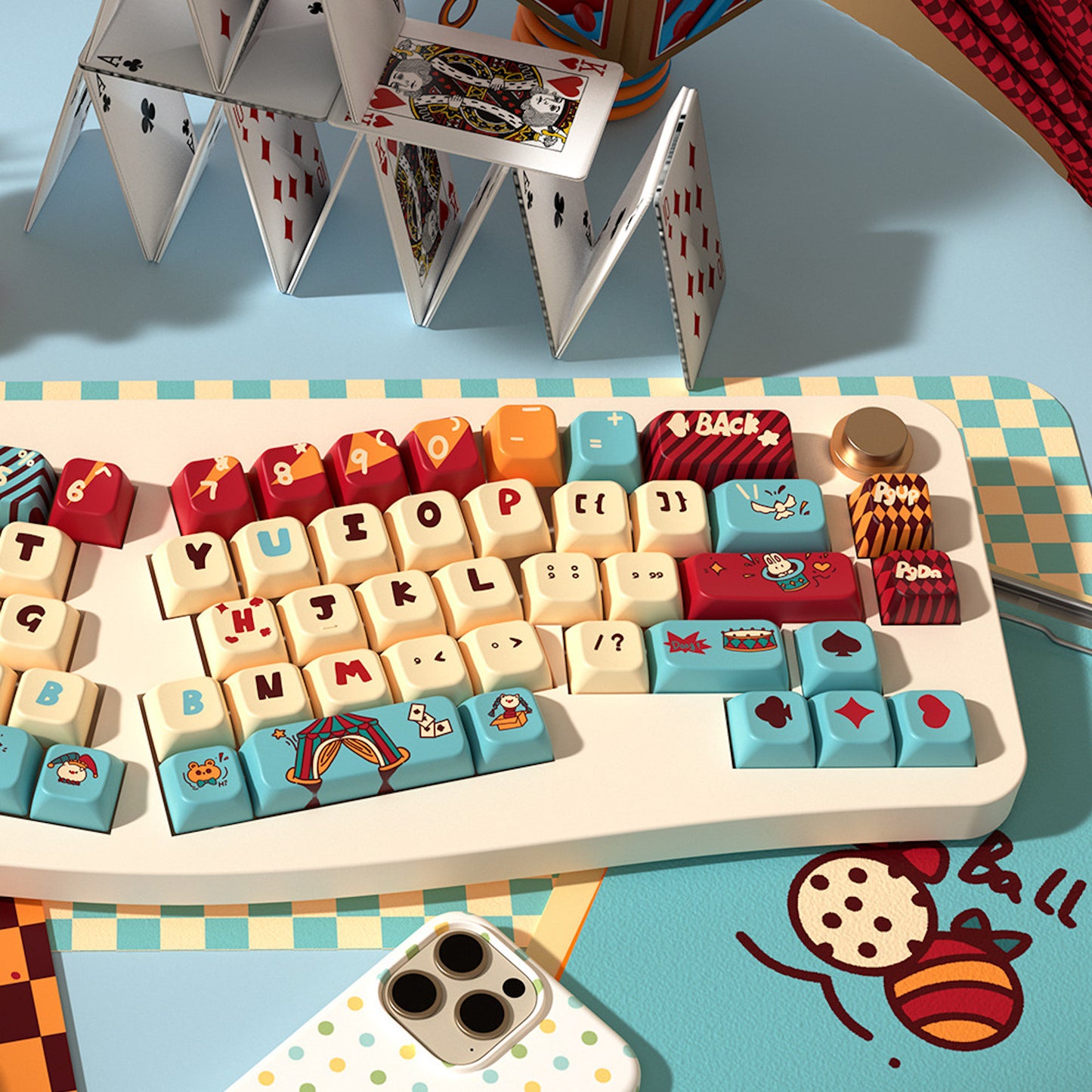 Limited Edition Kawaii Cat Circus Keycaps Set, Cute Cartoon MDA Keycaps for Mechanical Keyboard