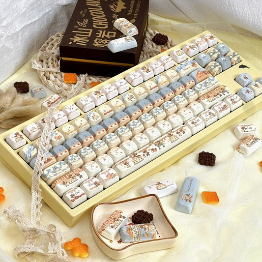 Limited Edition Cream Bear Keycaps Set for Mechanical Keyboard, Cute Dessert Theme MOA/Cherry Yellow Keycaps