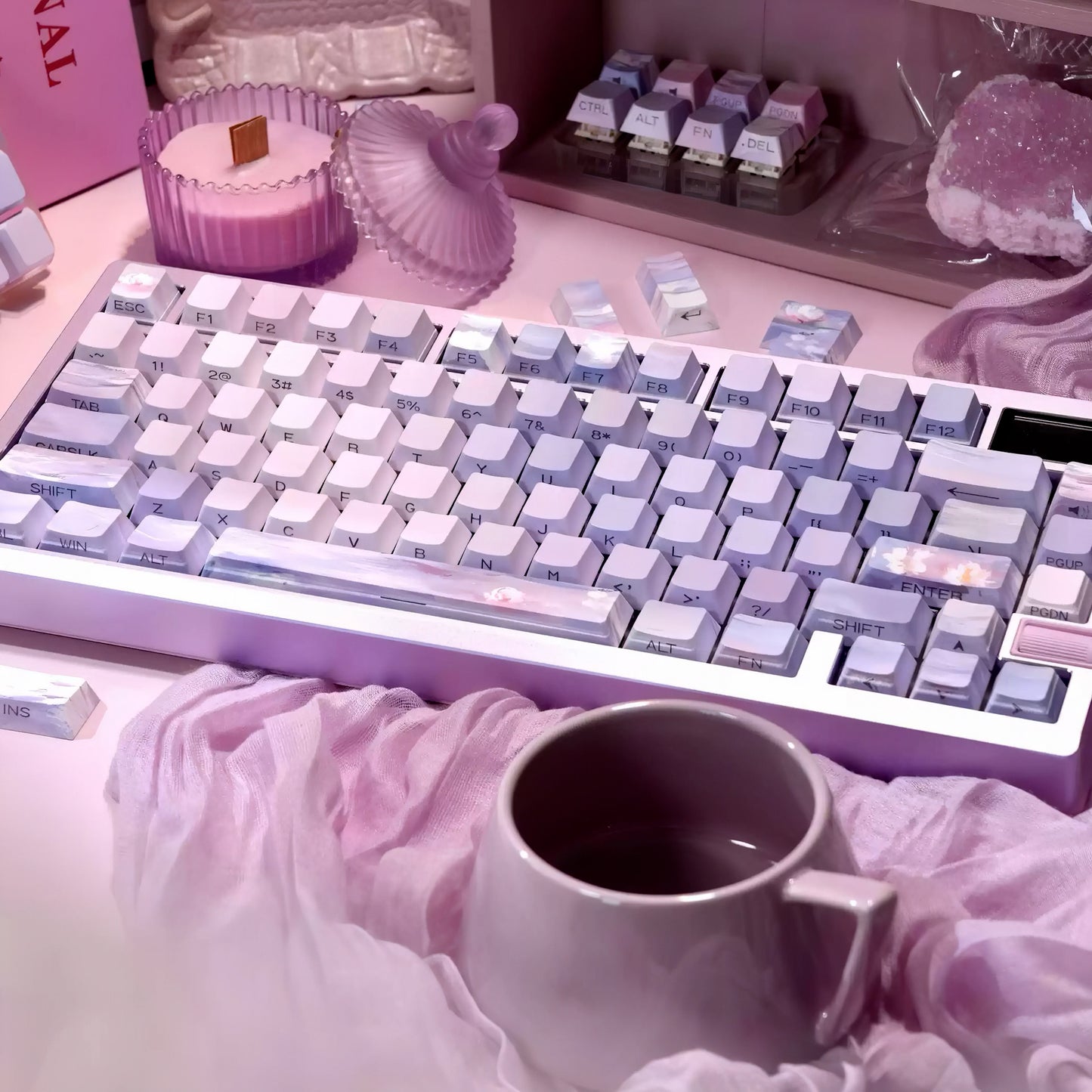 Pre-order Monet Water Lilies Keycaps Set for Mechanical Keyboard, Cherry Profile Side-Engraved Impressionist Art Pastel Purple Keycap