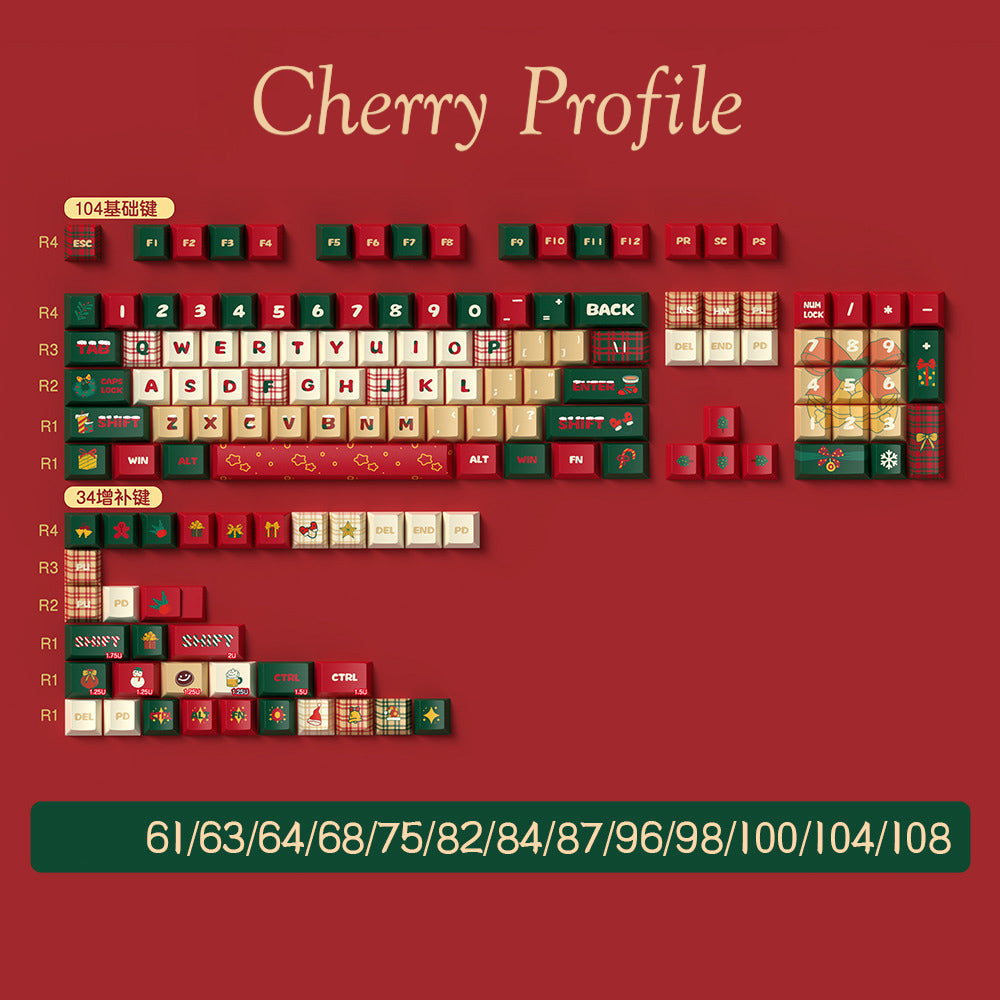 Limited Edition Christmas Night Keycaps Set for Mechanical Keyboard, Festive Red & Green Holiday Theme MDA/Cherry Keycaps Set