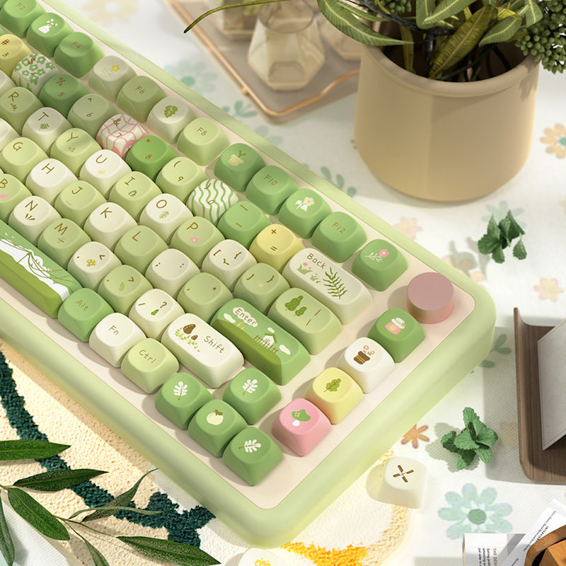 Limited Edition Green Nature Keycaps Set for Mechanical Keyboard, Mountain Stream & Wilderness Theme MCA Keycaps Set