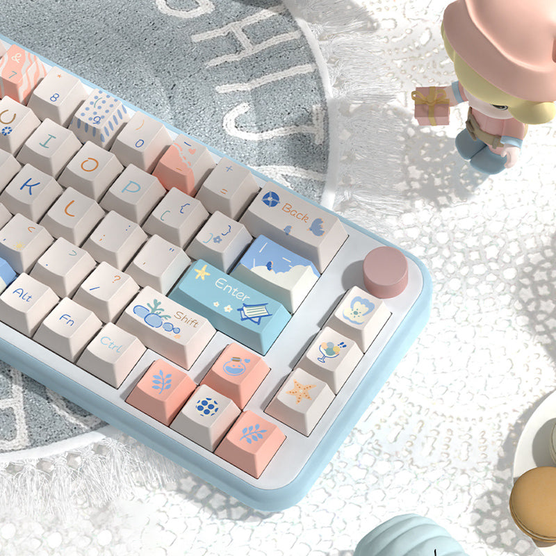 Limited Edition Beach Summer Themed Keycaps Set, Cute Coastal Cherry Keycaps for Mechanical Keyboard