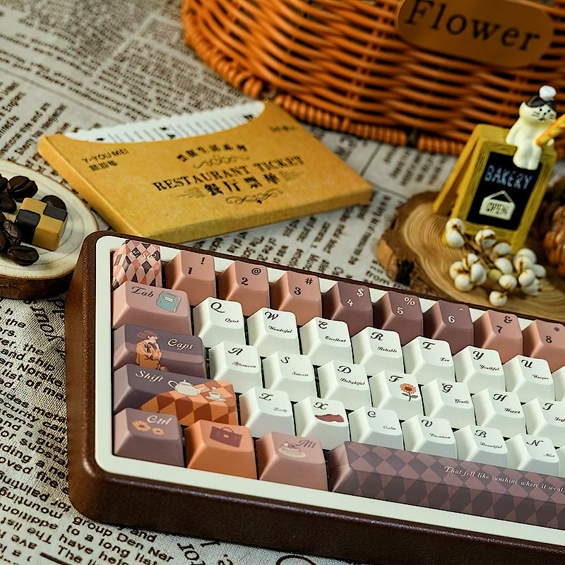 Brown Keycaps Set for Mechanical Keyboard, Retro Aesthetic Keycaps Set, Cherry Custom Keycaps for Autumn
