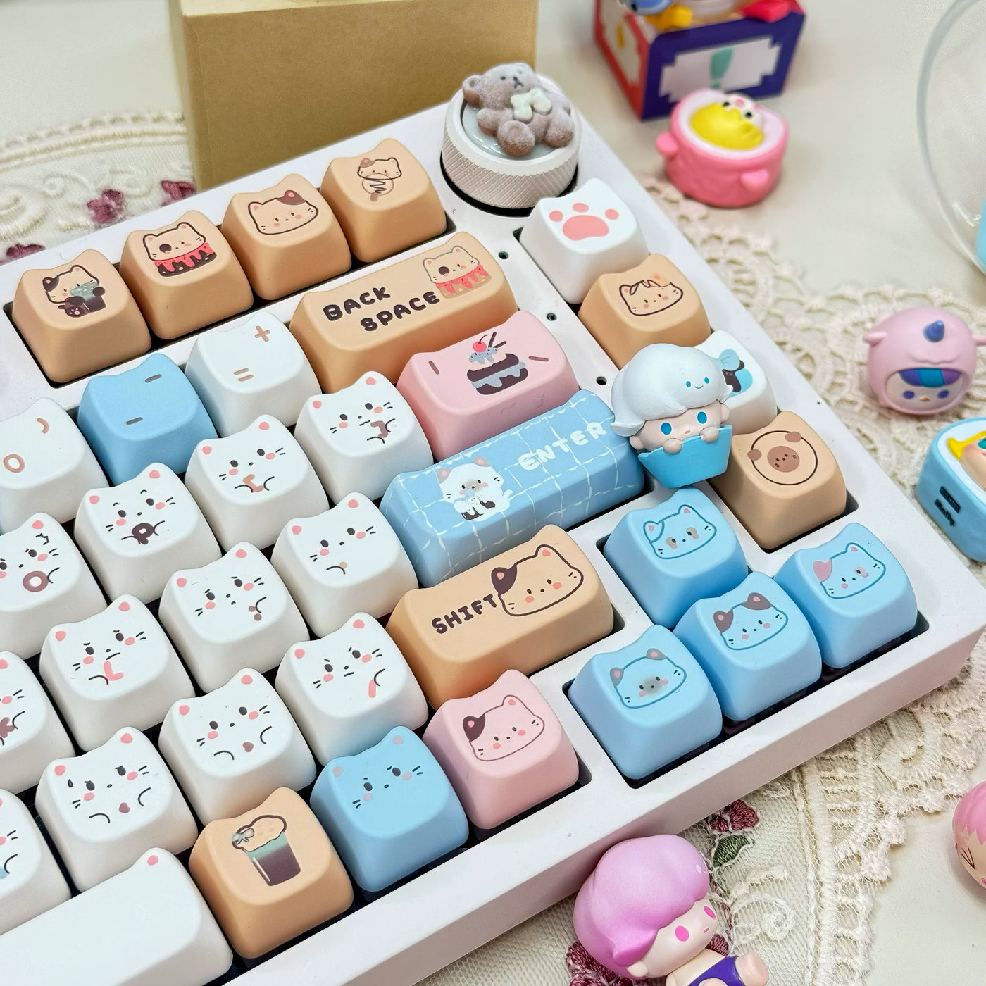 Cute Sea Salt Cat Keycaps Set Kawaii Cartoon Themed MAO Keycaps for Mechanical Keyboards