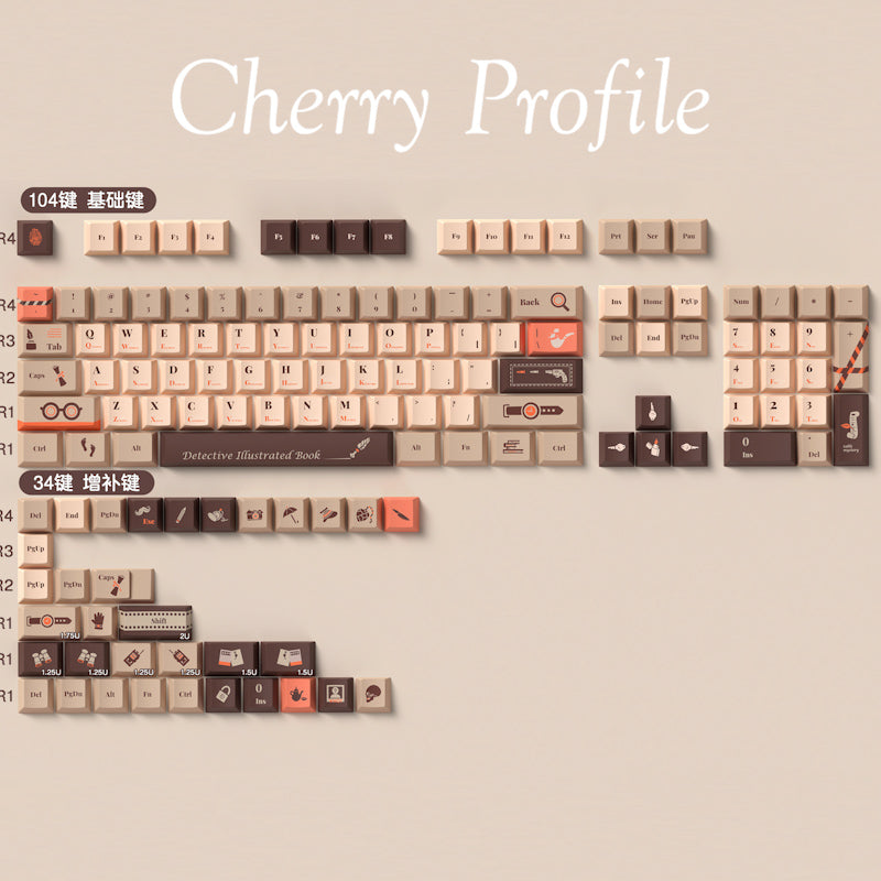 Limited Edition Detective Guide Themed Keycaps Set, Cherry Keycaps for Mechanical Keyboard with Mystery