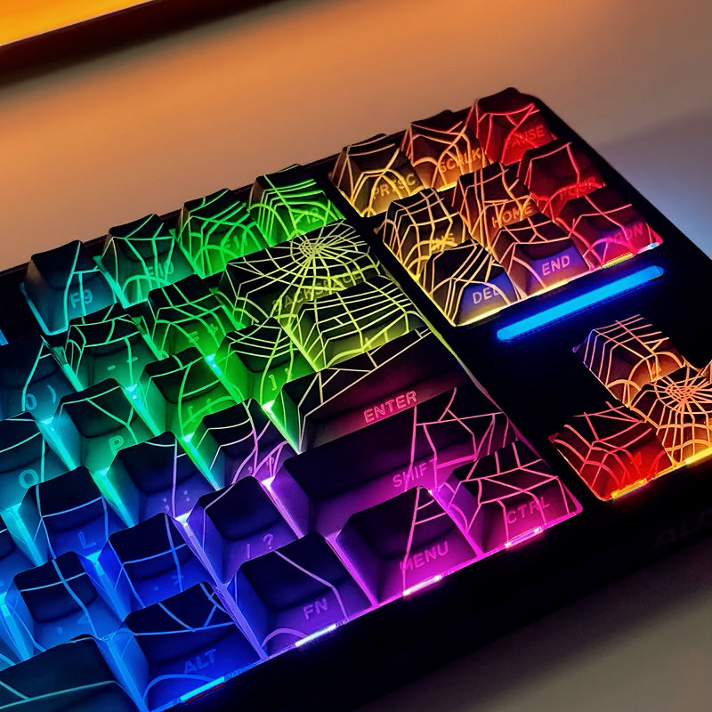 Spider Web Keycaps Set for Mechanical Keyboard, Backlit Shine-Through Cherry Keycaps
