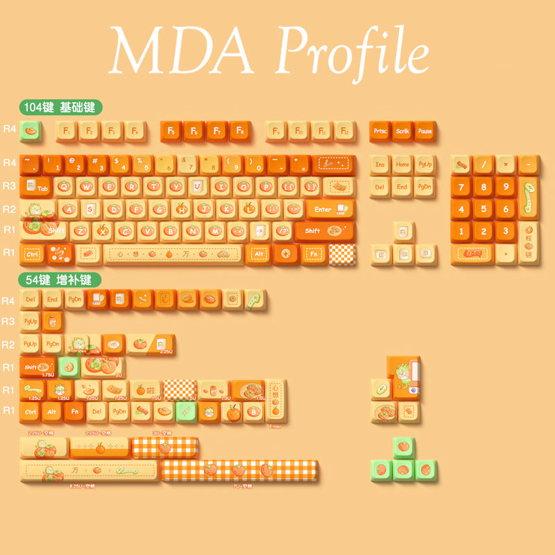 Limited Edition Kawaii Orange Themed Keycaps Set, Cute Fruit MDA Keycaps for Mechanical Keyboard